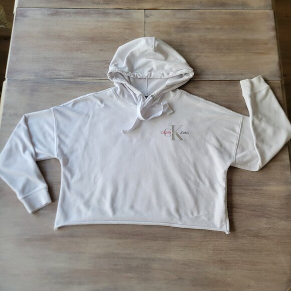 Calvin Klein Performance Women’s Cropped Hoodie White Size M Athletic Pullover - Picture 2 of 10